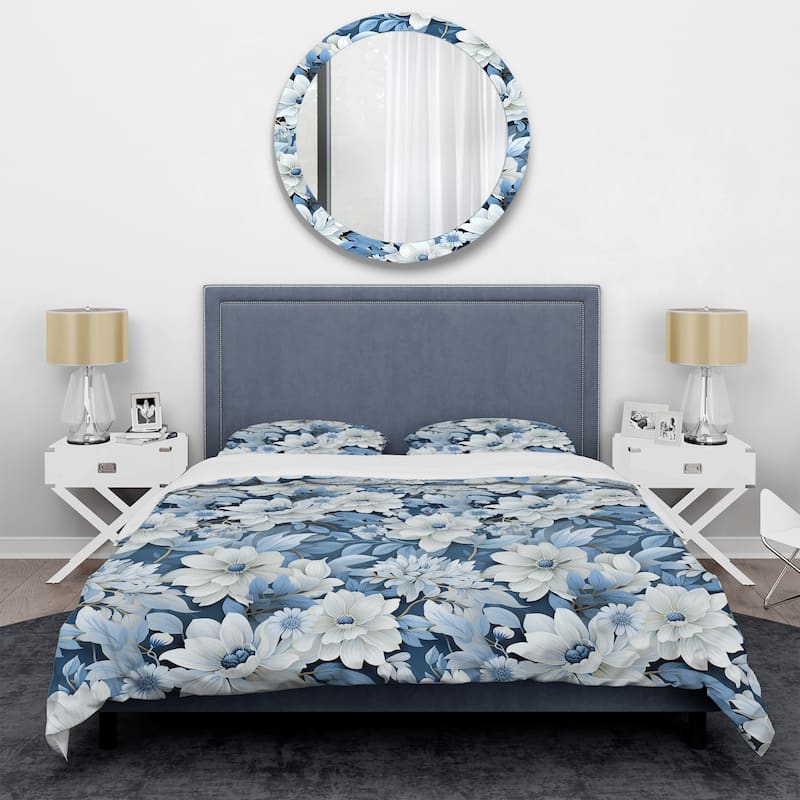 Designart "Blue And White Blooming Floral Pattern III" White Cottage